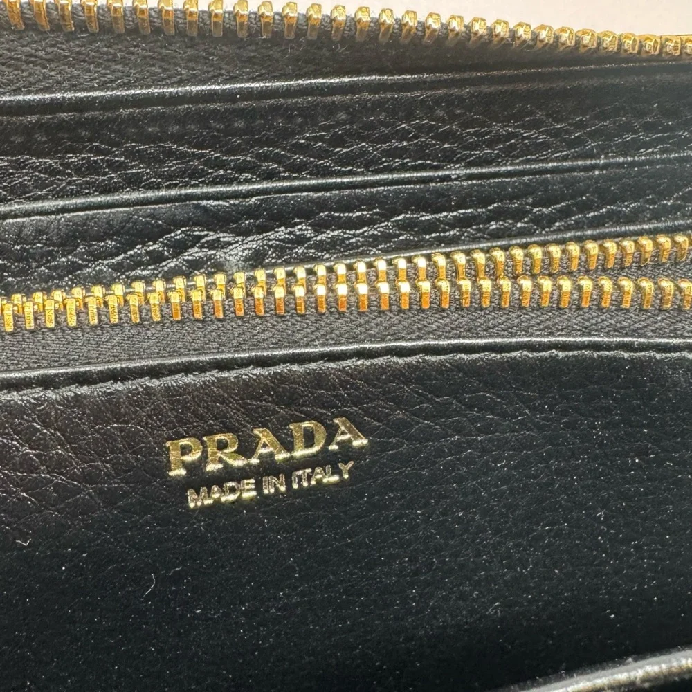 Preloved Prada Black Zip-Around Wallet with Gold Accents - Picture 12 of 16